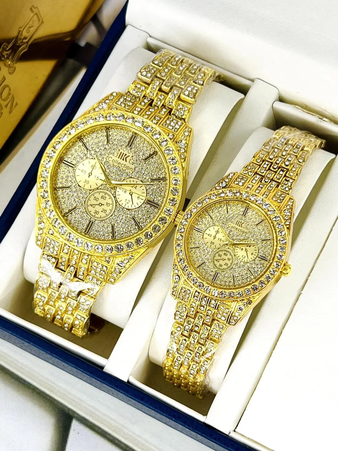 Couple Analog Watches Set Stainless Steel Gold