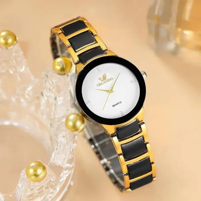 Orlando Classic Black & Gold Couple Watches Set – Elegant Quartz Wristwatches (Pack of 2)