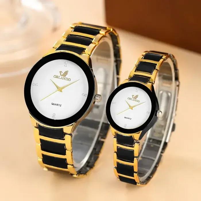 Orlando Classic Black & Gold Couple Watches Set – Elegant Quartz Wristwatches (Pack of 2)