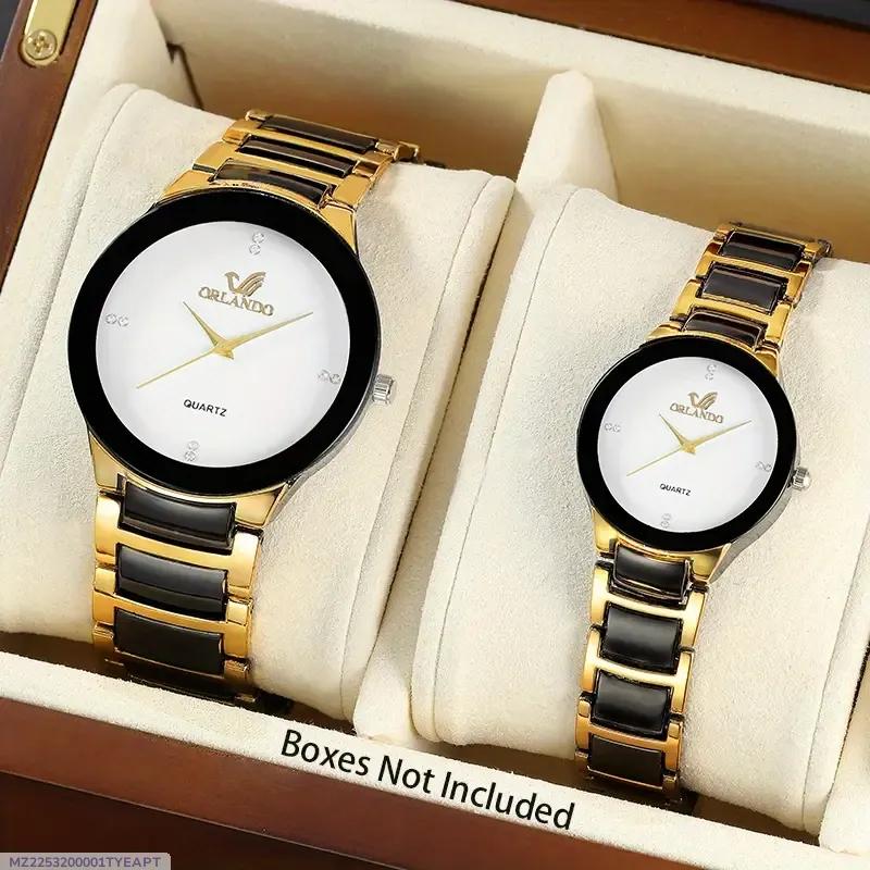 Orlando Classic Black & Gold Couple Watches Set – Elegant Quartz Wristwatches (Pack of 2)
