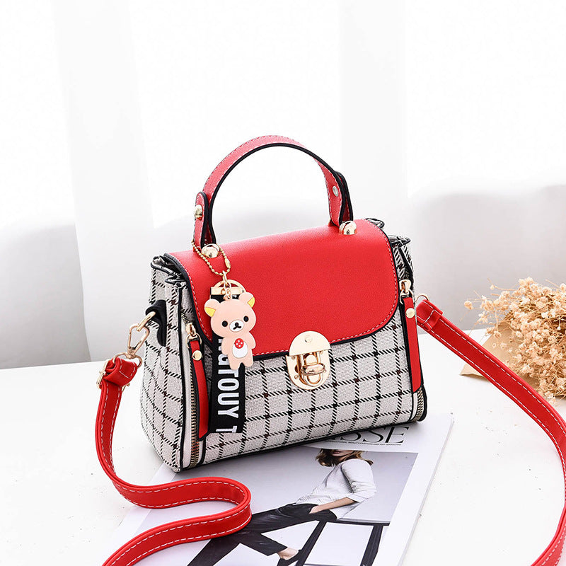 Women's Korean Style Mini Crossbody Bags Red Plaid